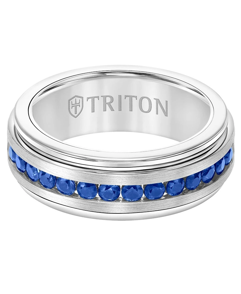 Triton Men's Sapphire Wedding Band (1-1/2 ct. t.w.) White Tungsten Carbide & Sterling Silver