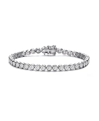 Elegant Sterling Silver Tennis Bracelet with Rhodium Plating and Clear Round Cubic Zirconia in Milgrain Bezel Setting