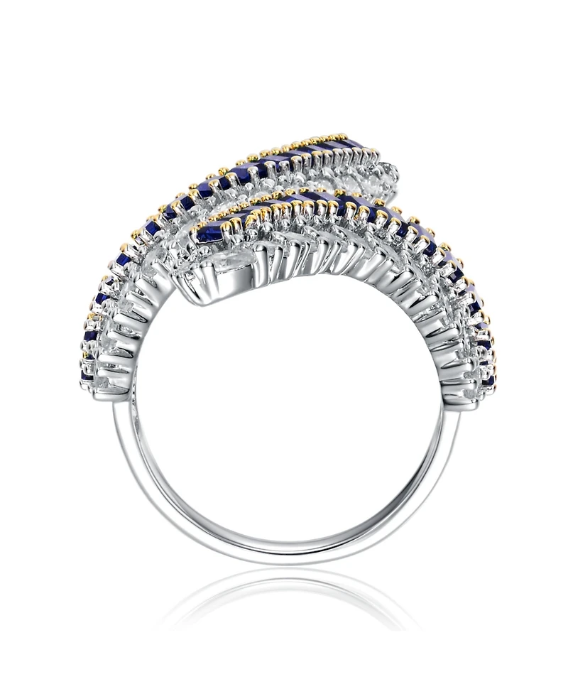 Sterling Silver Rhodium Plated with Green Cubic Zirconia Bypass Ring