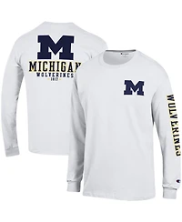 Men's Champion White Michigan Wolverines Team Stack Long Sleeve T-shirt