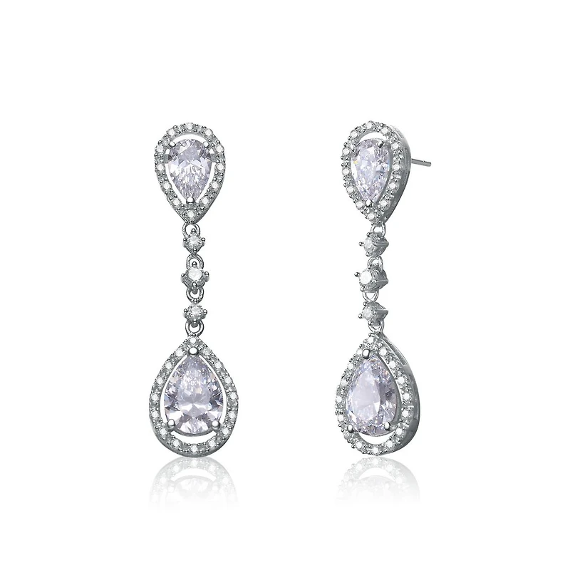Cubic Zirconia Sterling Silver Rhodium Plated Pear Shape Drop Earrings