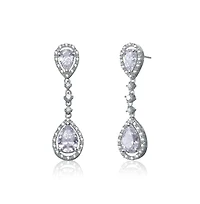 Cubic Zirconia Sterling Silver Rhodium Plated Pear Shape Drop Earrings