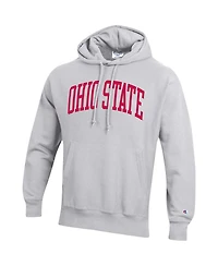 Men's Champion Heathered Gray Ohio State Buckeyes Team Arch Reverse Weave Pullover Hoodie