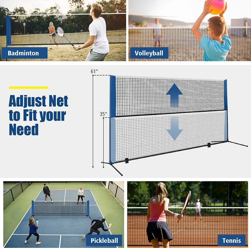 Costway Portable Badminton Beach Volleyball Tennis Training Net