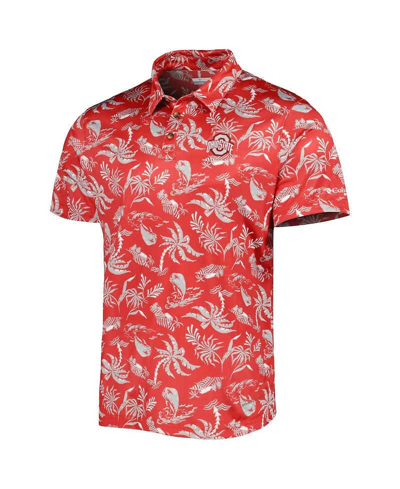 Men's Columbia Scarlet Ohio State Buckeyes Super Terminal Tackle Omni-Shade Polo Shirt