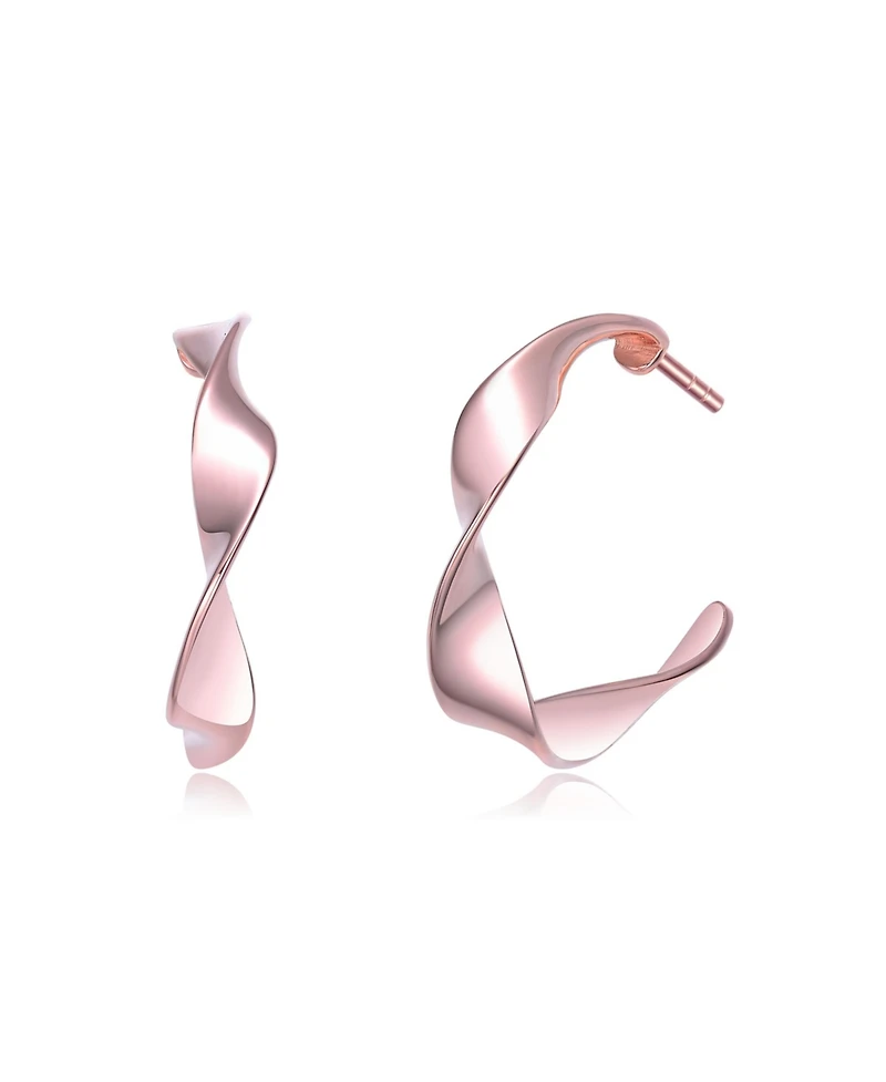 Classy Sterling Silver White Gold Twisted Hoop Earrings