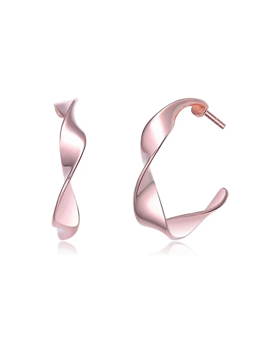 Classy Sterling Silver White Gold Twisted Hoop Earrings