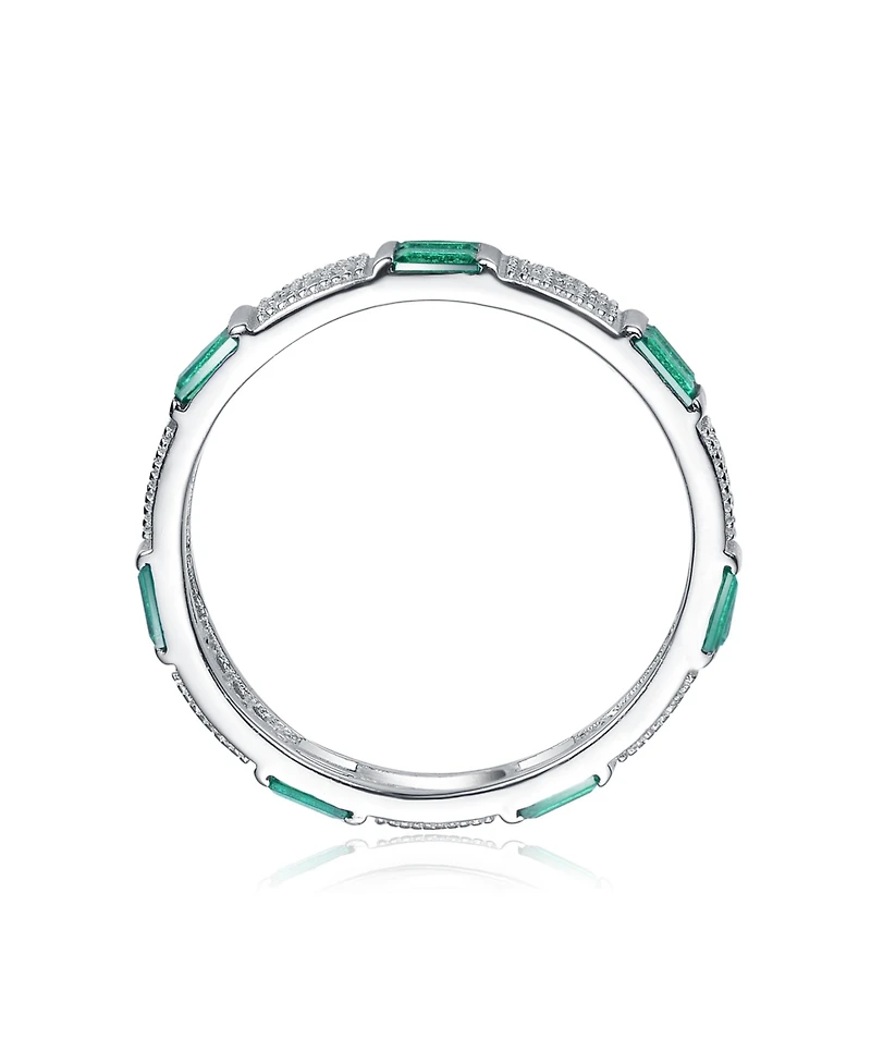 Sterling Silver White Gold Plated with Red Baguette & Round Cubic Zirconia Eternity Band Stacking Ring