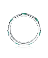 Sterling Silver White Gold Plated with Red Baguette & Round Cubic Zirconia Eternity Band Stacking Ring