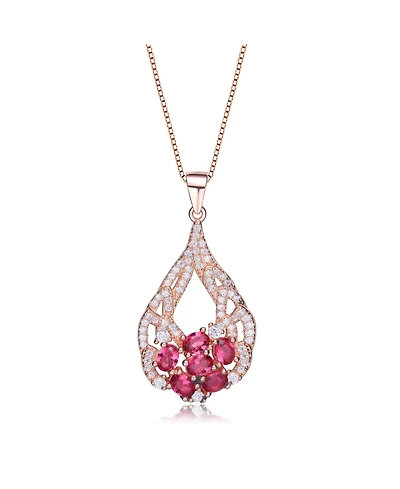 Sterling Silver 18K Rose Gold Plated Clear and Red Cubic Zirconia Accent Pendant Necklace