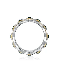Sterling Silver Tow Tone Plated Green Cubic Zirconia Coctail Ring