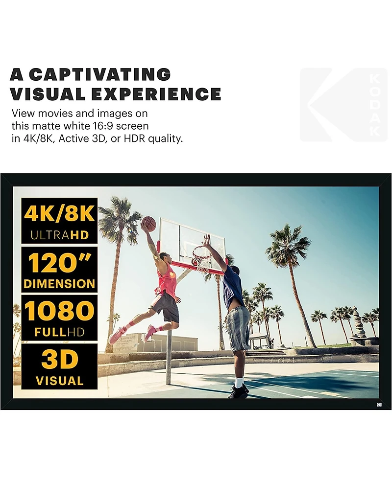 Kodak 120” Projector Screen with Fixed Frame, Black Velvet & White Pvc