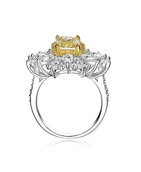 Sterling Silver White Gold Plated Yellow Radiant with Clear Cubic Zirconia Halo Ring