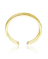 Sterling Silver 14K Gold Plated Clear Cubic Zirconia 2-Row Cuff Bracelet