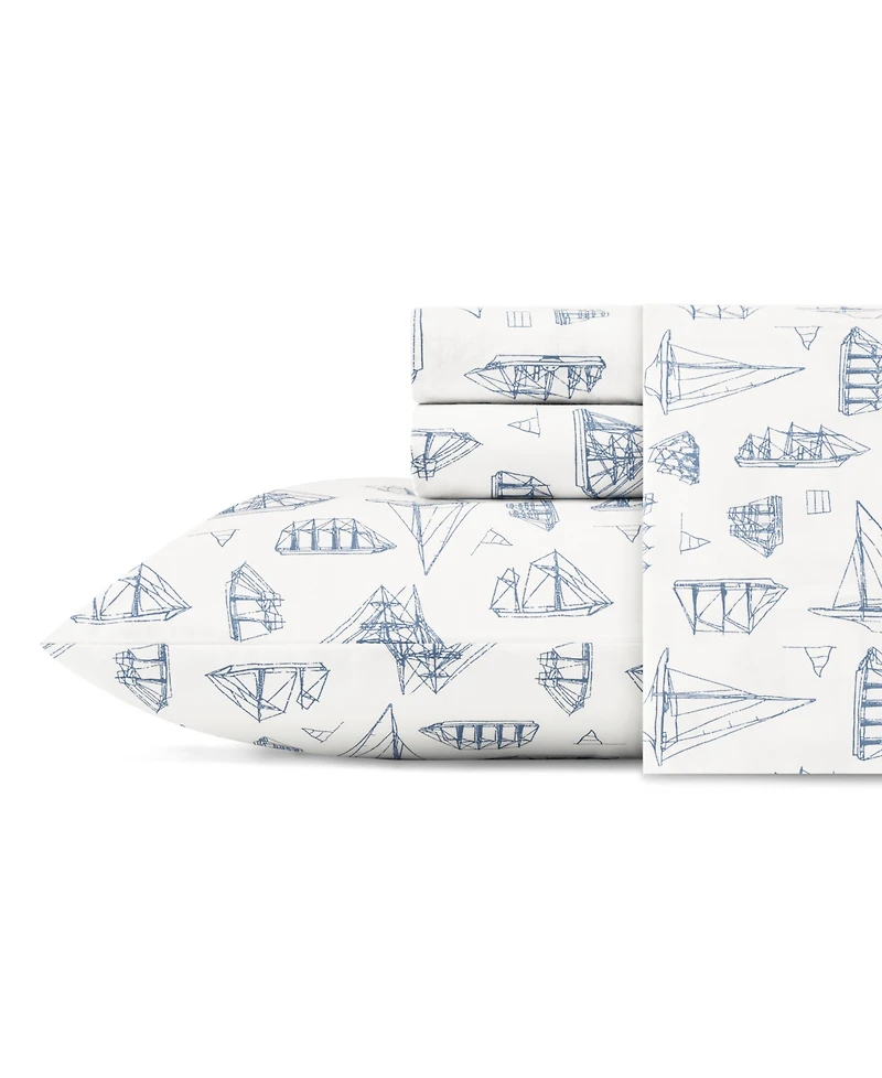 Nautica Whitewood Sail Cotton Percale 4-Piece Sheet Set