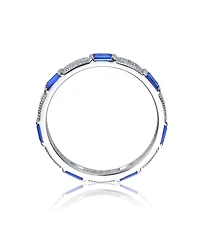 Sterling Silver White Gold Plated with Red Baguette & Round Cubic Zirconia Eternity Band Stacking Ring