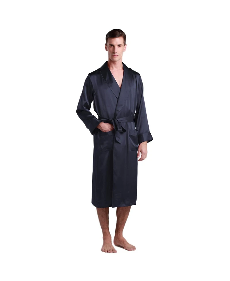 Lilysilk Men's Lapel Collar Long Silk Robe For Men