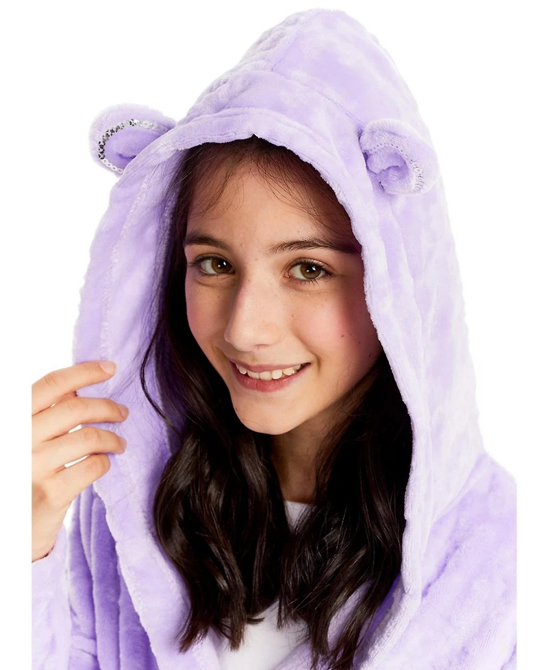 Jellifish Kids Toddler|Child Girls Plush Bath Robe Hooded Flannel Fleece Sleep Sleepwear