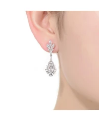 Elegant Sterling Silver & Rhodium-Plated Marquise, Pear, and Round Cubic Zirconia Cluster Earrings