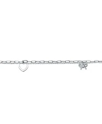Sterling Silver with Rhodium Plated Heart Paper Clip Chains Bracelet