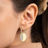 14k Gold Plated with Cubic Zirconia Round Heart Charm Dangle C-Hoop Earrings