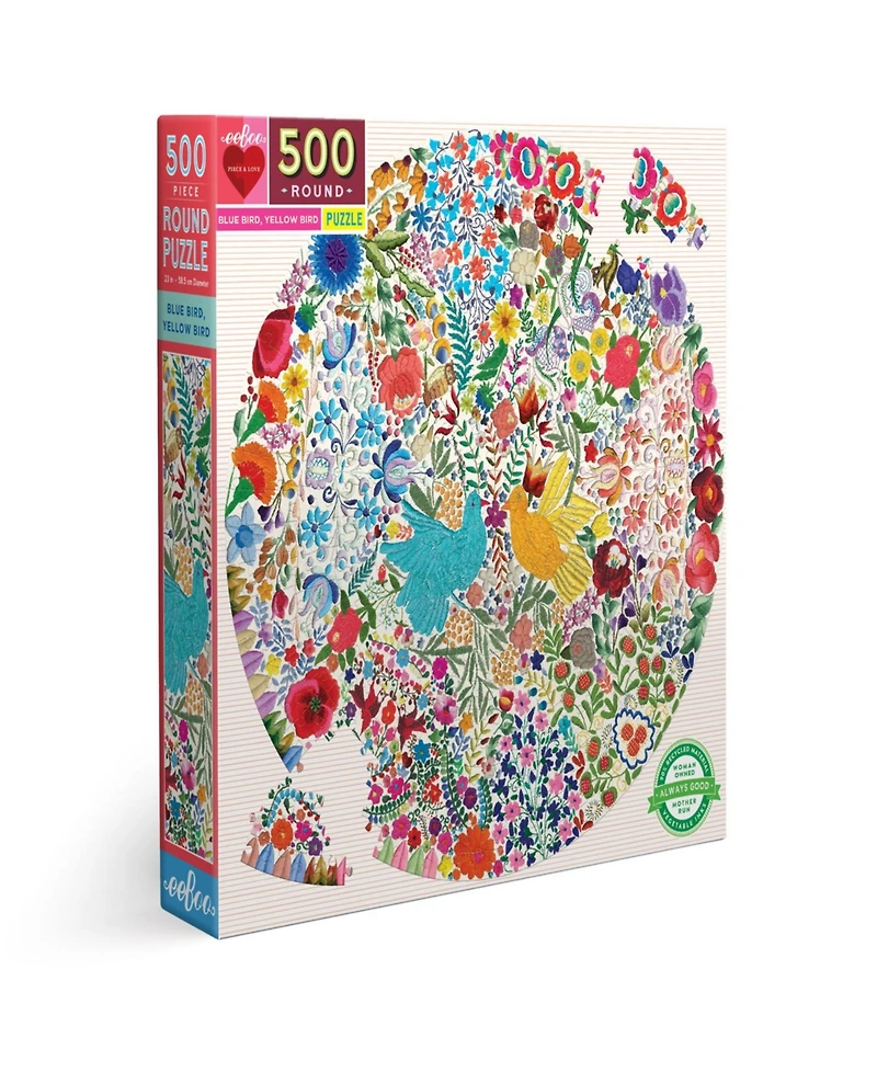 Eeboo Piece and Love Blue Bird Yellow Bird Adult Round Jigsaw Puzzle