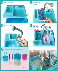 Splash Fun Wash-up Kitchen Sink Running Water Pretend Play Color Changing Kitchen Toy Cups and Accessories 15 Piece Set with Working Faucet
