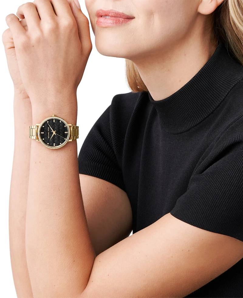 Michael Kors Women's Pyper Three-Hand Gold-Tone Stainless Steel Bracelet Watch 38mm