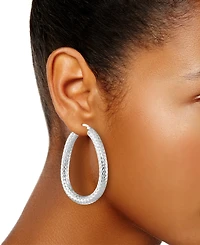 Textured Teardrop Hoop Earrings in 14k White Gold-Plated Sterling Silver