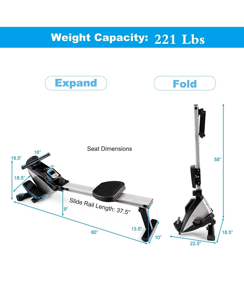 Magnetic Rowing Machine, Folding Rower with Lcd Display