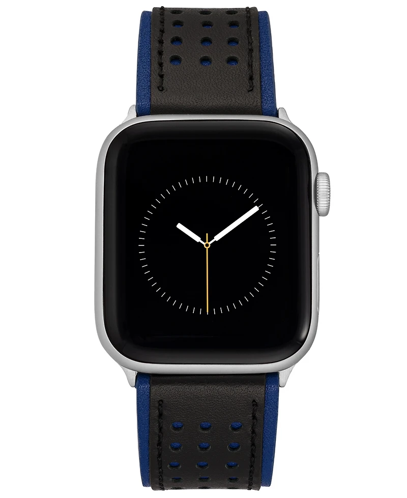 Vince Camuto Men's Black and Premium Leather Band with Perforated Design Compatible with 42/44/45/Ultra/Ultra 2 Apple Watch