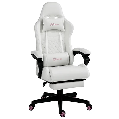 Vinsetto Racing Gaming Chair w/ Padded Arms, Pu Leather Recliner Office, White