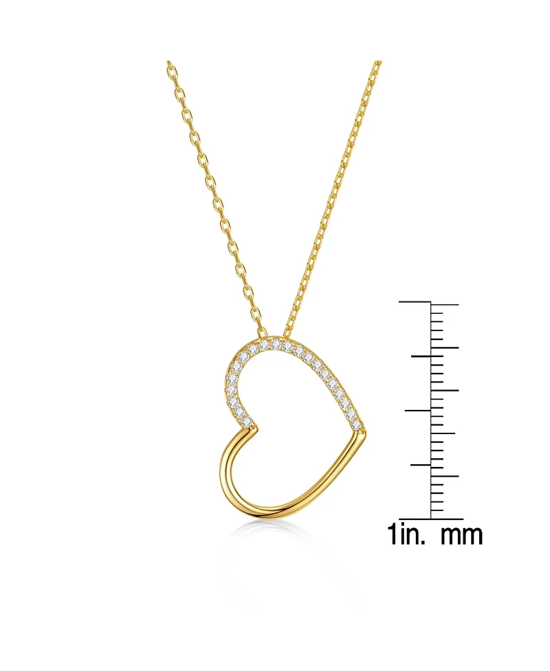 Sterling Silver 14k Gold Plated with Cubic Zirconia Heart Pendant Necklace