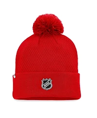 Women's Fanatics Red Detroit Red Wings Authentic Pro Road Cuffed Knit Hat with Pom