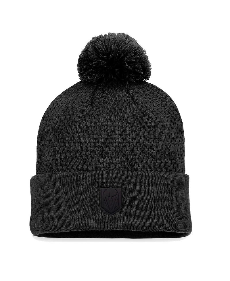 Women's Fanatics Black Vegas Golden Knights Authentic Pro Road Cuffed Knit Hat with Pom