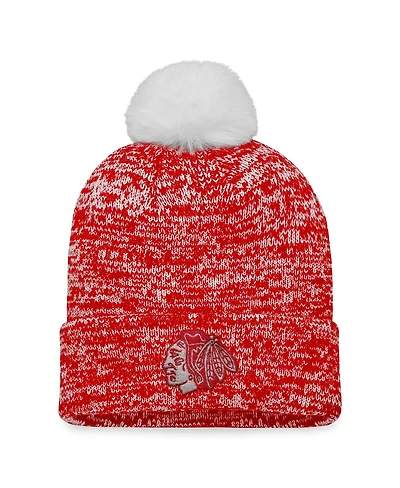Women's Fanatics Red Chicago Blackhawks Glimmer Cuffed Knit Hat with Pom