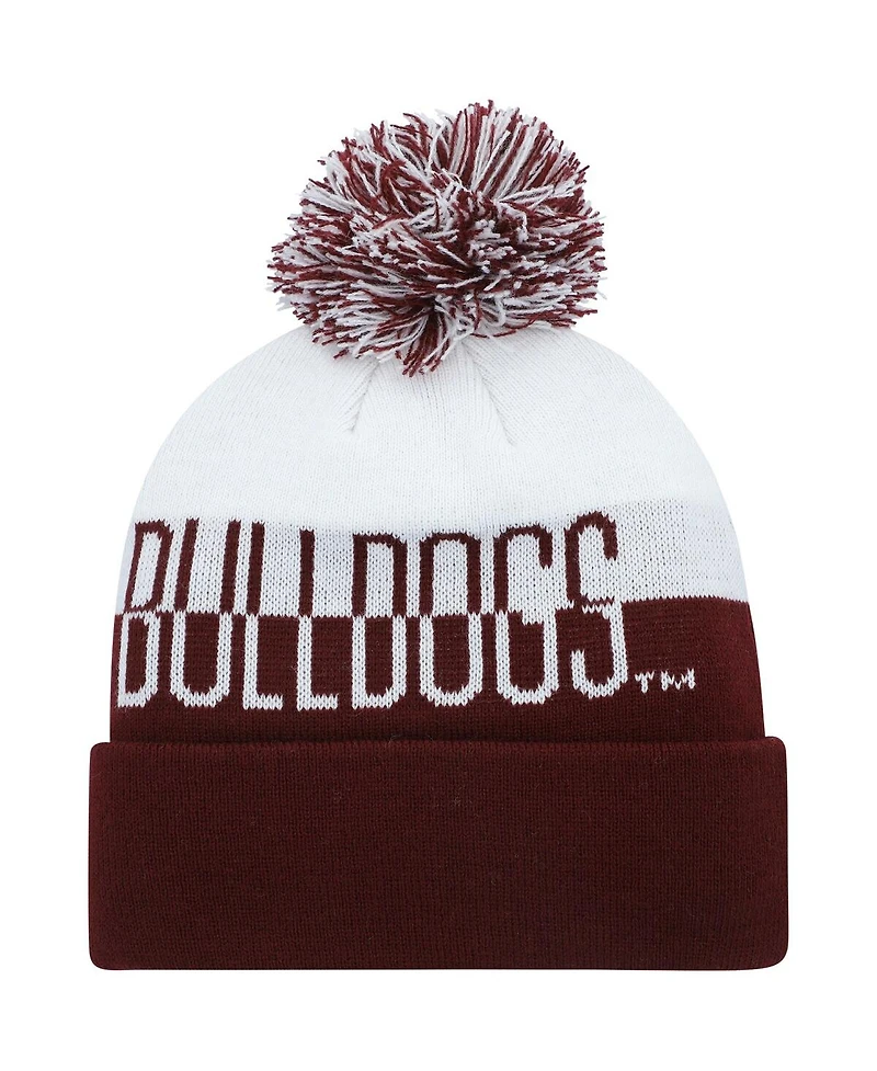 Men's adidas Maroon and White Mississippi State Bulldogs Colorblock Cuffed Knit Hat with Pom