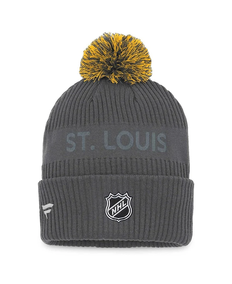 Men's Fanatics Charcoal St. Louis Blues Authentic Pro Home Ice Cuffed Knit Hat with Pom