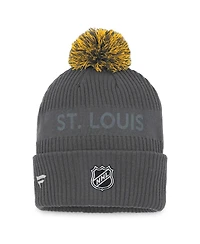 Men's Fanatics Charcoal St. Louis Blues Authentic Pro Home Ice Cuffed Knit Hat with Pom