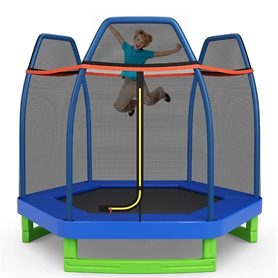 Costway 7FT Kids Trampoline W/Safety Enclosure Net Spring Pad