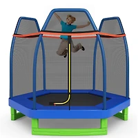 Costway 7FT Kids Trampoline W/Safety Enclosure Net Spring Pad