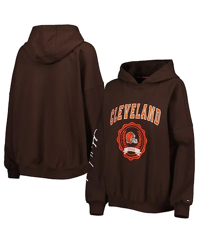 Women's Tommy Hilfiger Brown Cleveland Browns Becca Drop Shoulder Pullover Hoodie