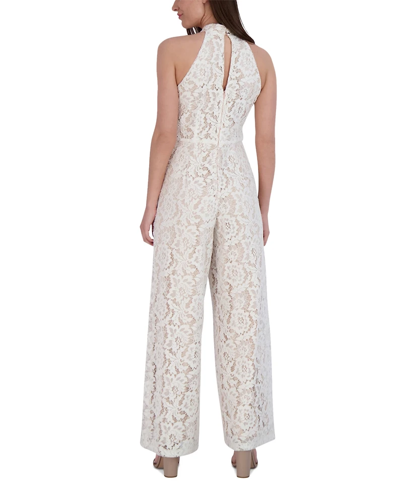 julia jordan Women's Lace Twist-Neck Wide-Leg Jumpsuit
