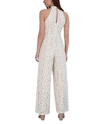 julia jordan Women's Lace Twist-Neck Wide-Leg Jumpsuit