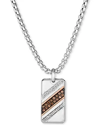 Le Vian Men's Chocolate Diamond (1/4 ct. t.w.) & Nude Diamond (1/6 ct. t.w.) Dog Tag 22" Pendant Necklace in Sterling Silver & 14k Rose Gold-Plate