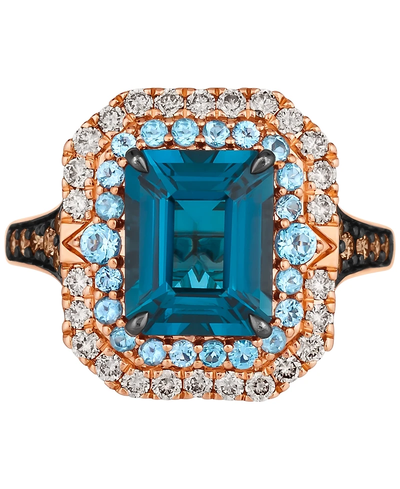 Le Vian Deep Sea Blue Topaz (3-1/2 ct. t.w.), Blue Topaz (1/4 ct. t.w.) & Diamond (7/8 ct. t.w.) Ring in 14k Rose Gold
