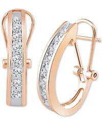 Diamond Channel-Set J-Hoop Earrings (1/2 ct. t.w.) 10k White ,Yellow or Rose Gold