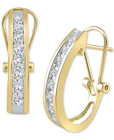 Diamond Channel-Set J-Hoop Earrings (1/2 ct. t.w.) 10k White ,Yellow or Rose Gold