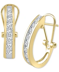 Diamond Channel-Set J-Hoop Earrings (1/2 ct. t.w.) 10k White ,Yellow or Rose Gold