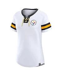 Women's Fanatics White Pittsburgh Steelers Sunday Best Lace-Up T-shirt